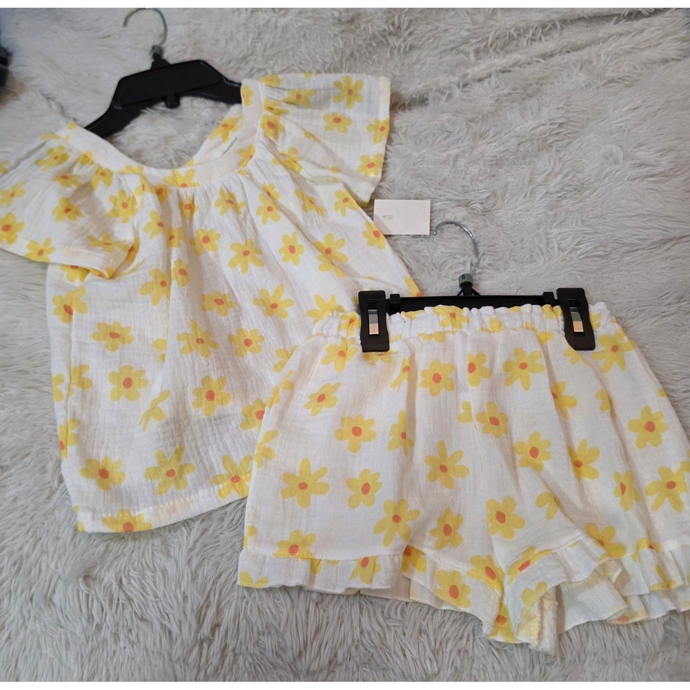 Btween Girls Yellow Daisy 2-Piece Crinkle Gauze Shorts Set Size 6 NWT